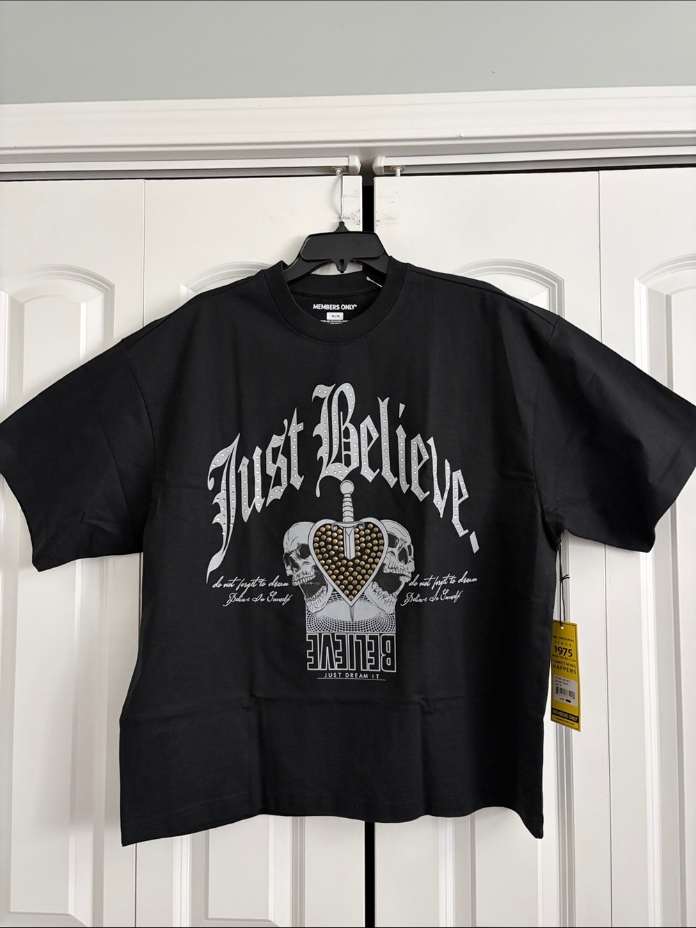 Members Only Black Graphic 'Just Believe' Tee with Gold Accent